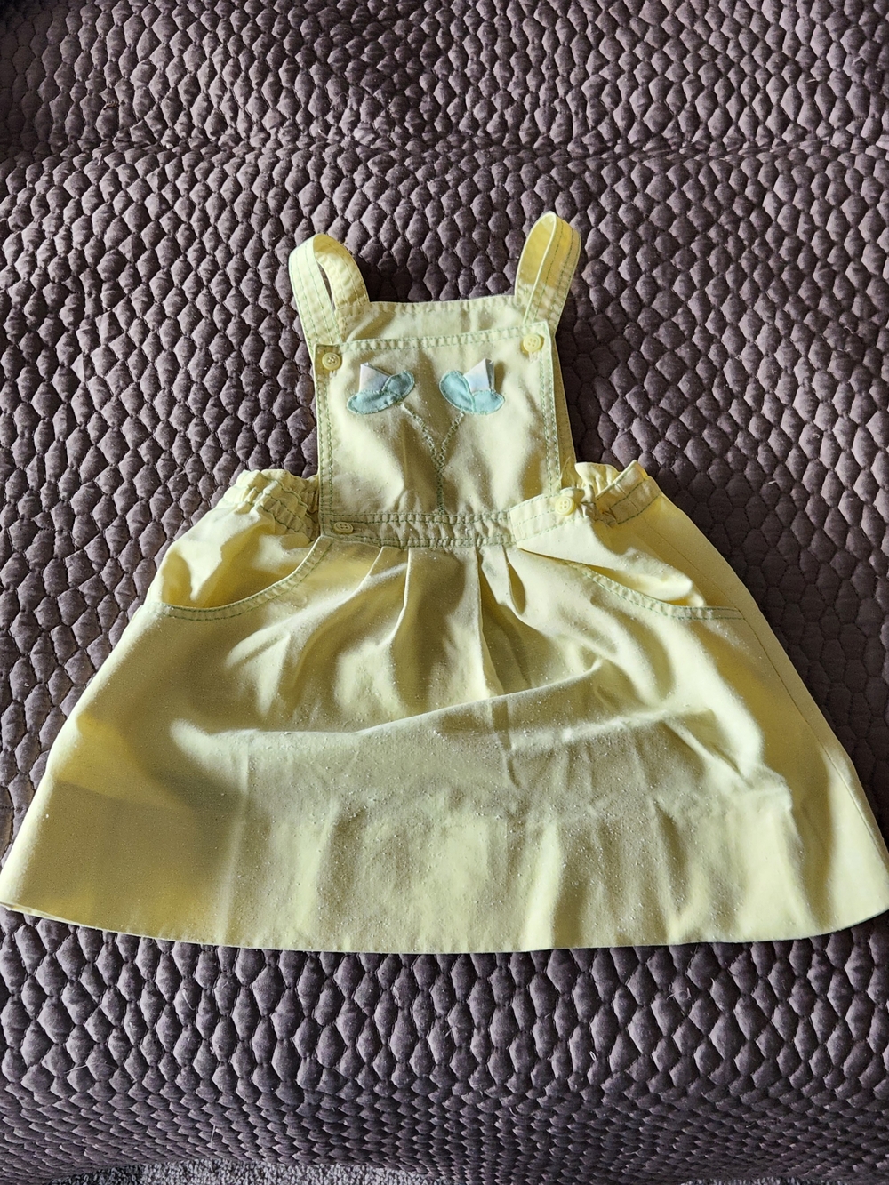Yellow Toddler Pinafore Dress with Flower Appliques